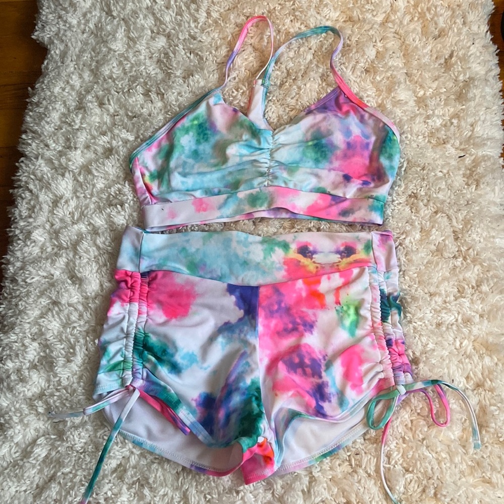 Tie dye shorts swimsuit set